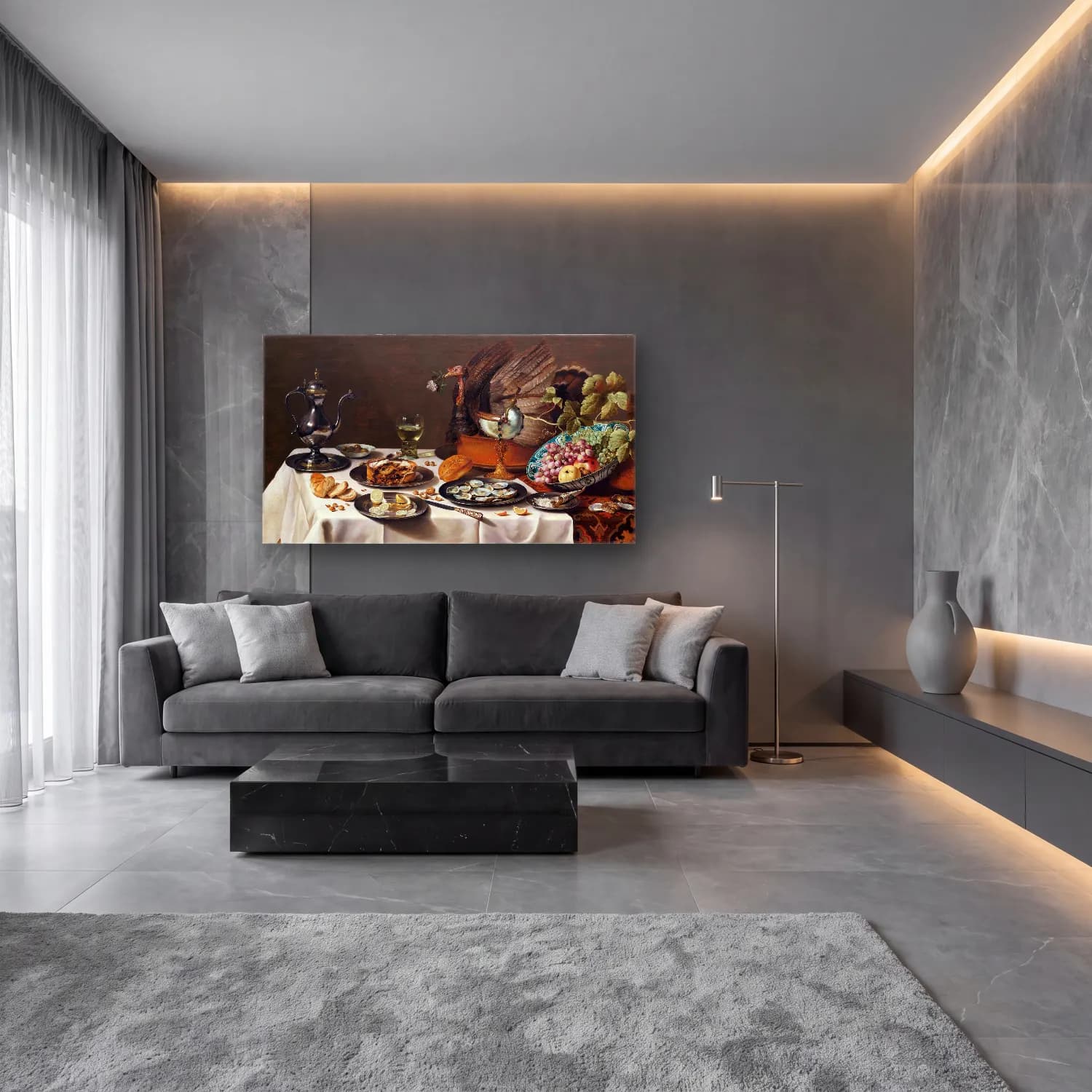Pieter Claesz – Still Life with a Turkey Pie cam tablo — lüks salon duvarında