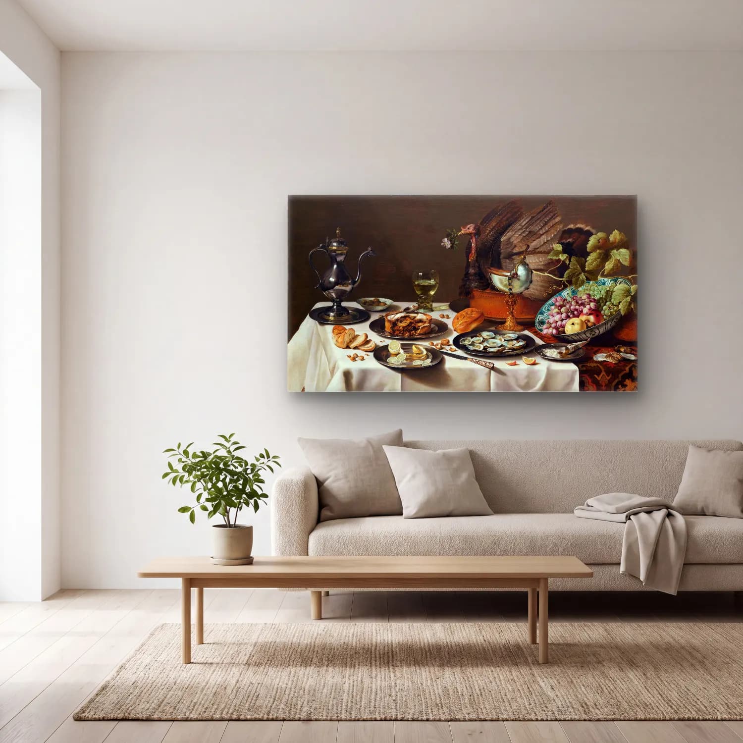 Pieter Claesz – Still Life with a Turkey Pie cam tablo — açık renk salonda