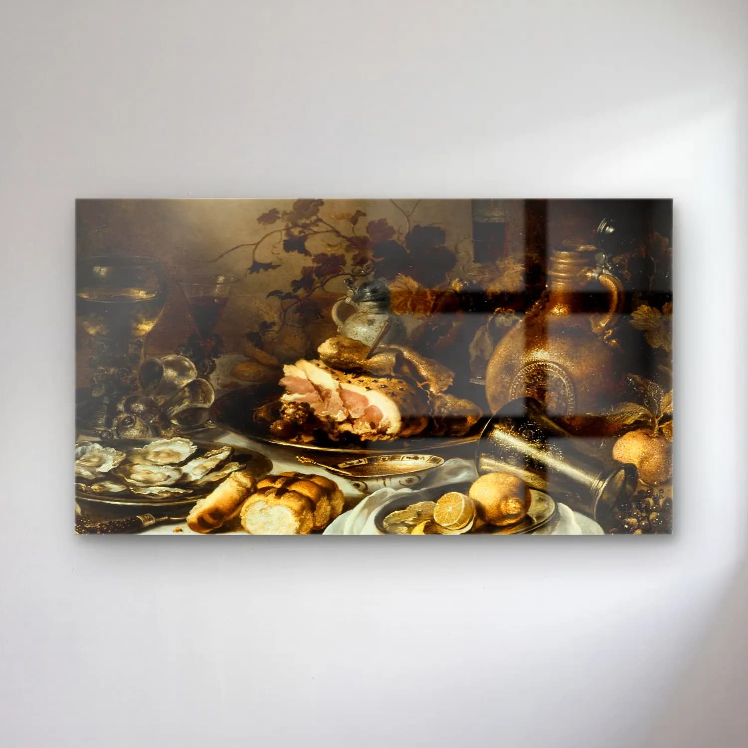 Pieter Claesz – Still life with ham cam tablo — Pieter Claesz – Still life with ham — yağlı boya ekmek ve pastalar