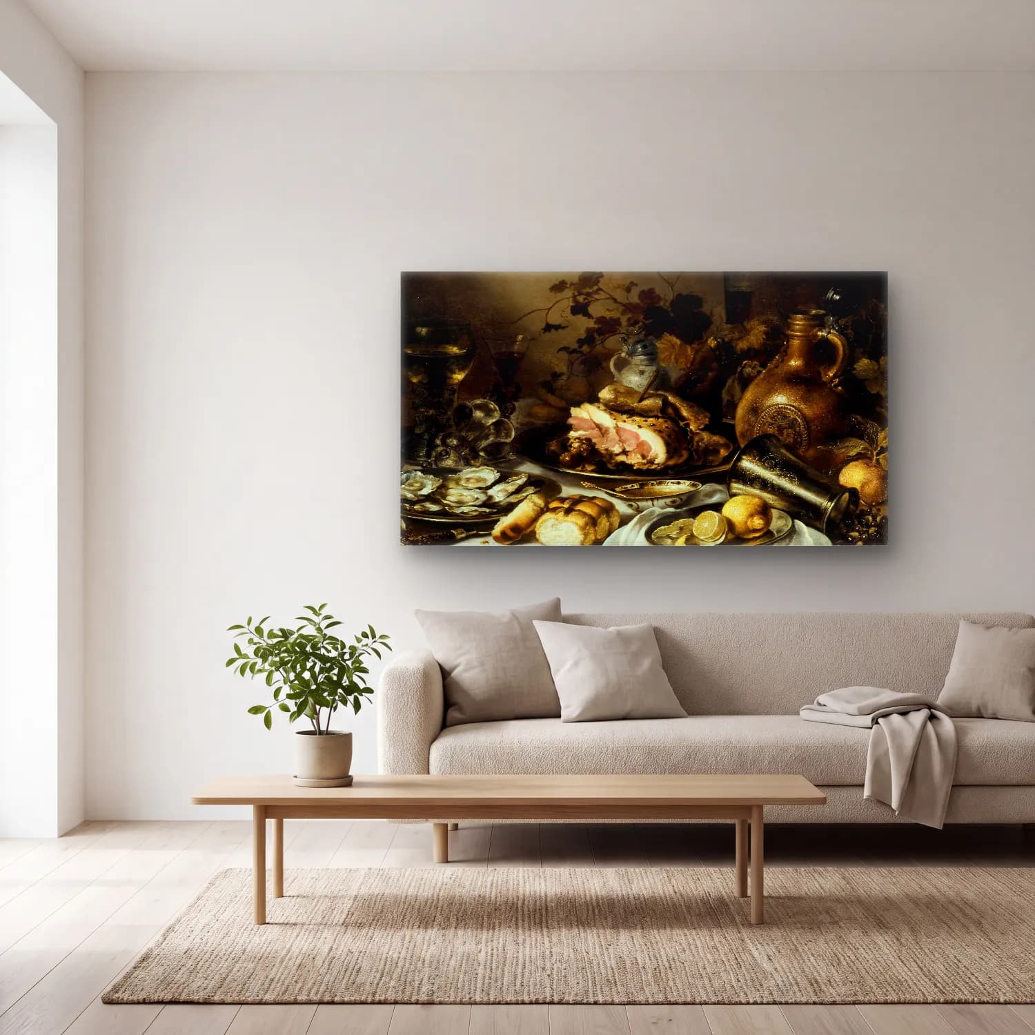 Pieter Claesz – Still life with ham cam tablo — açık renk salonda