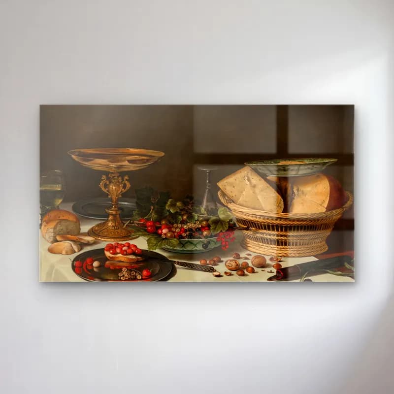 Pieter Claesz – Strawberries, currants and bread on a pewter platter cam tablo — Pieter Claesz – Strawberries, currants and bread on a pewter platter — yağlı boya meyveli natürmort
