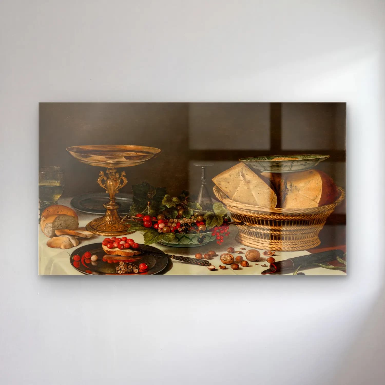 Pieter Claesz – Strawberries, currants and bread on a pewter platter cam tablo — Pieter Claesz – Strawberries, currants and bread on a pewter platter — yağlı boya meyveli natürmort