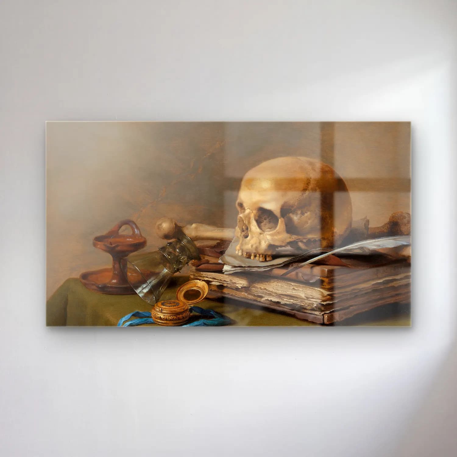 Pieter Claesz – Vanitas Still Life cam tablo — Pieter Claesz – Vanitas Still Life — yağlı boya parfüm şişesi