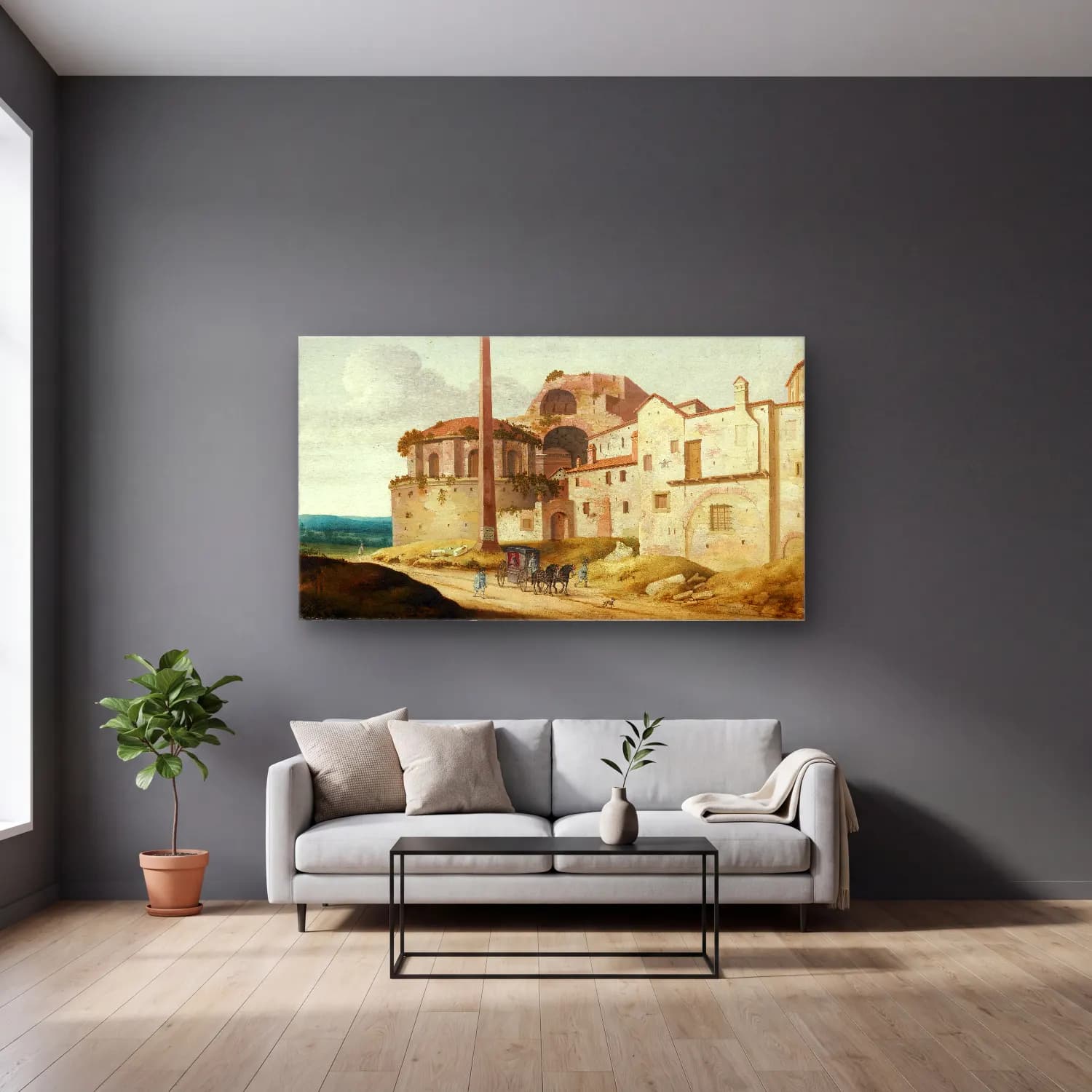 Pieter Jansz Saenredam – Church of Santa Maria della Febbre,Rome cam tablo — gri duvarlı salonda