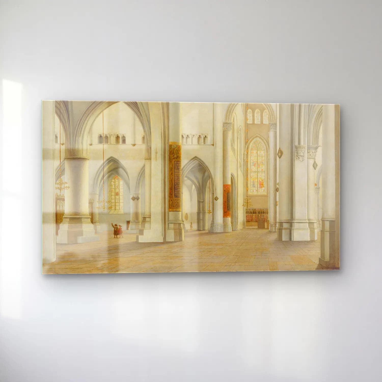 Pieter Jansz Saenredam – The Interior of Saint Bavo, Haarlem cam tablo — sol açıdan görünüm