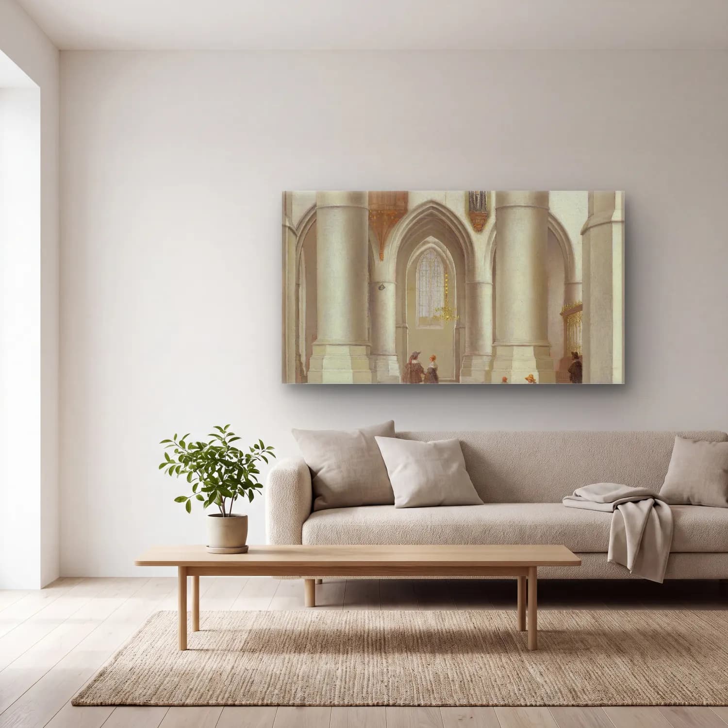 Pieter Jansz Saenredam – View of the interior of the St. Bavo Church in Haarlem cam tablo — açık renk salonda