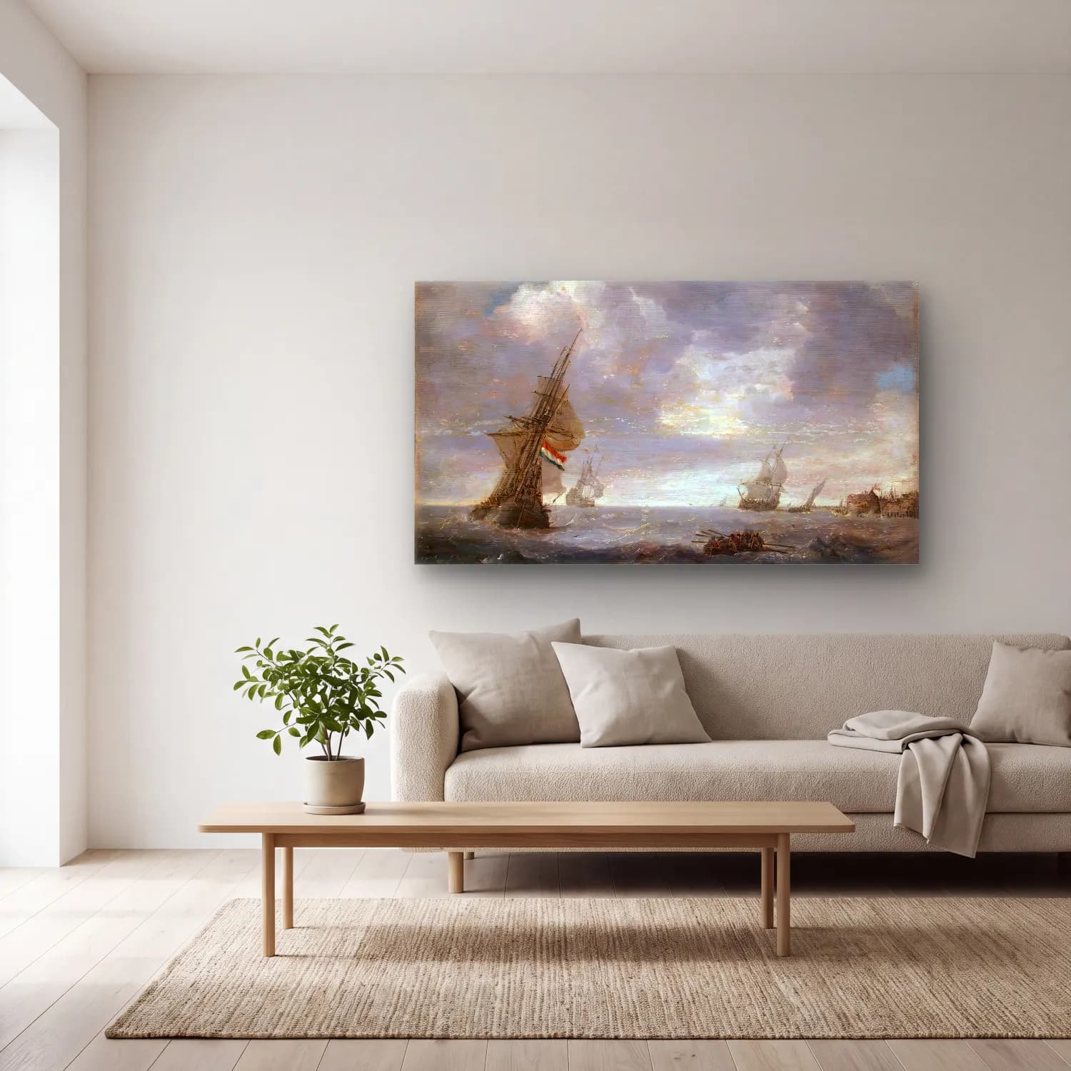 Jan Porcellis – Seascape cam tablo — açık renk salonda