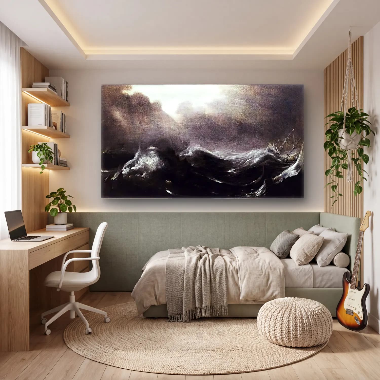 Jan Porcellis – Shipping in Stormy Seas cam tablo — genç odasında