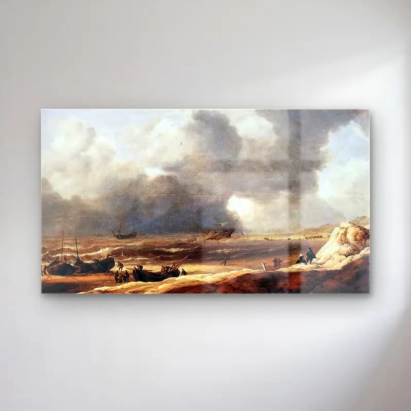 Jan Porcellis – Shipwreck on a Beach cam tablo — Jan Porcellis – Shipwreck on a Beach — yağlı boya fırtınalı denizde gemi