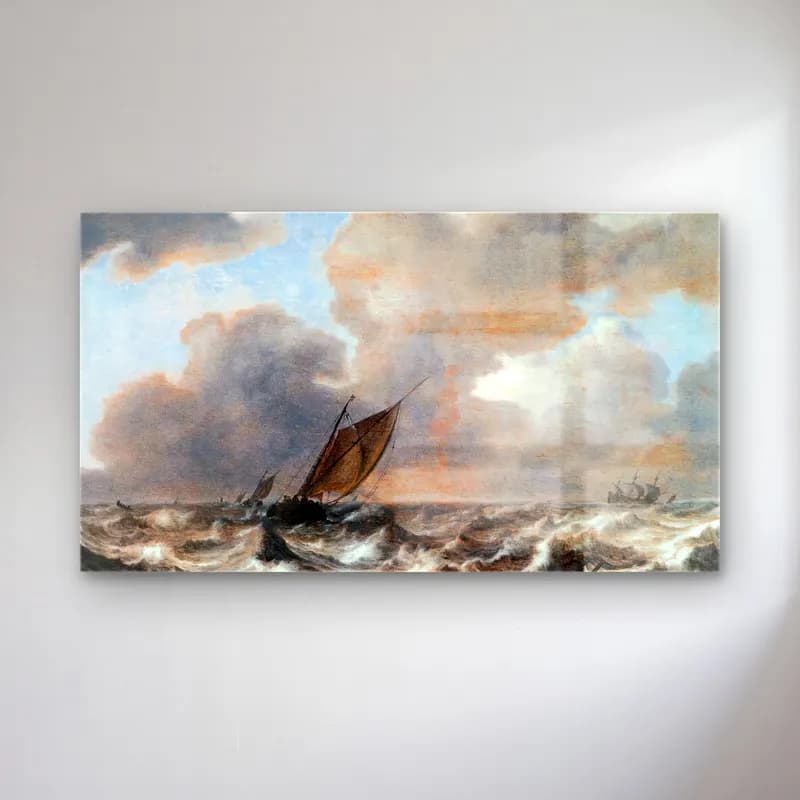 Jan Porcellis – Vessels in a Strong Wind cam tablo — Jan Porcellis – Vessels in a Strong Wind — yağlı boya fırtınalı denizde gemi
