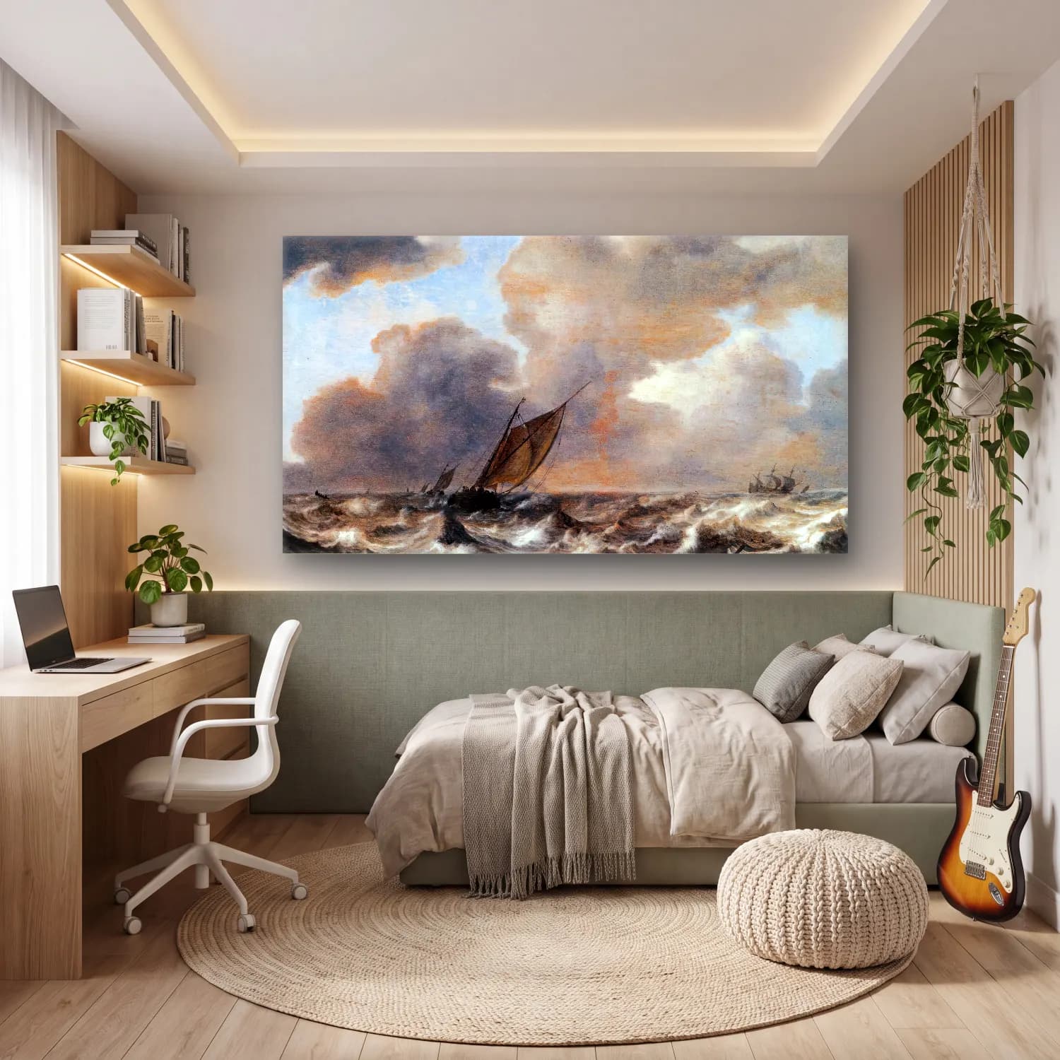 Jan Porcellis – Vessels in a Strong Wind cam tablo — genç odasında