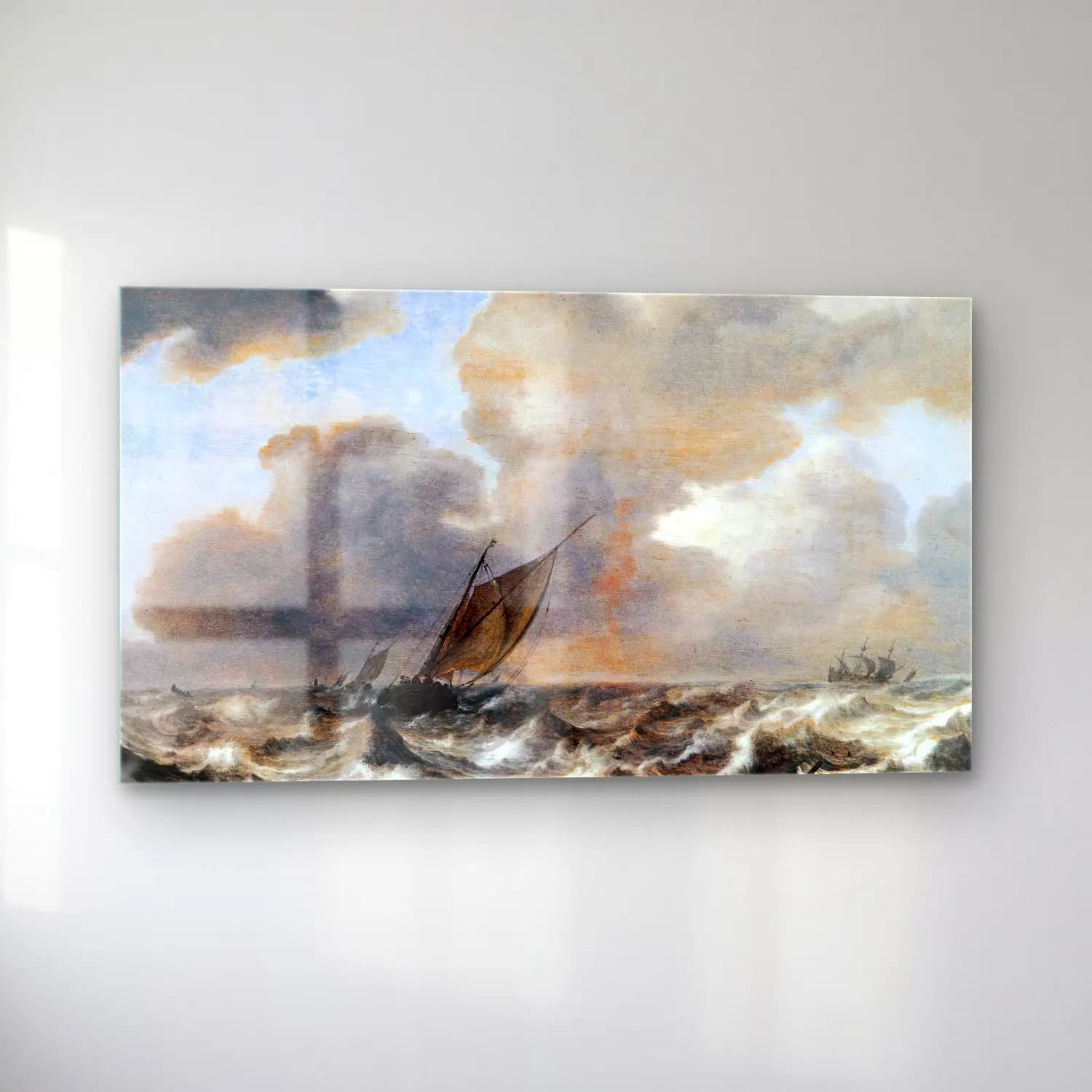 Jan Porcellis – Vessels in a Strong Wind cam tablo — sol açıdan görünüm