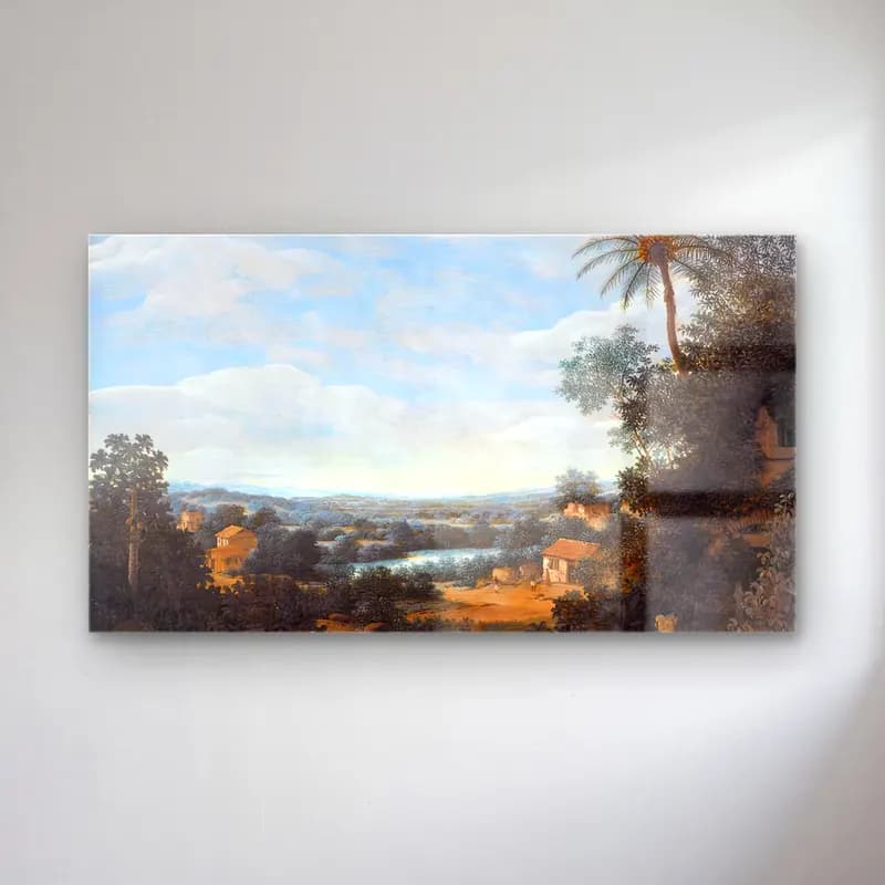 Frans Post – Brazilian Landscape with Labourers cam tablo — Frans Post – Brazilian Landscape with Labourers — yağlı boya kırda nehir