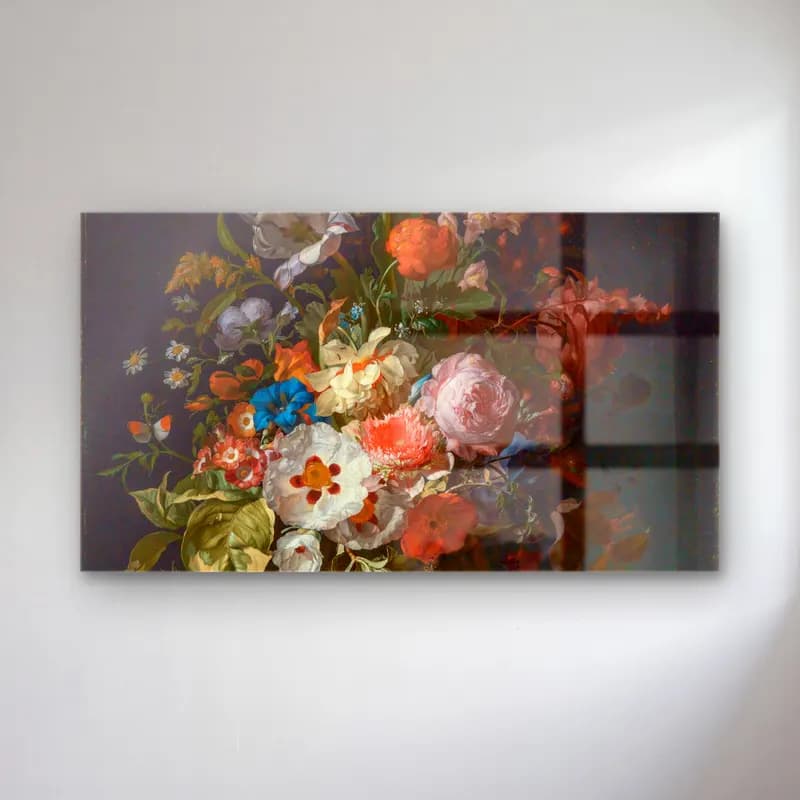 Rachel Ruysch – Blumenstrauß cam tablo — Rachel Ruysch – Blumenstrauß — yağlı boya vazoda çiçek buketi