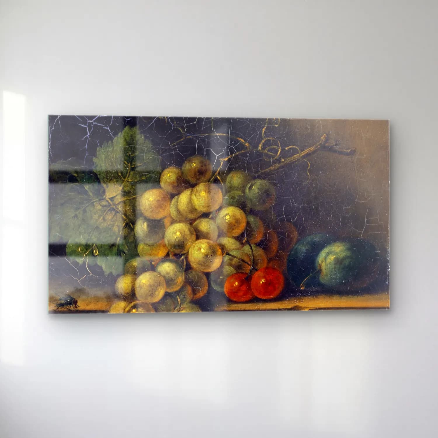 Rachel Ruysch – Still Life With Grapes, Stone Fruit And Fly cam tablo — sol açıdan görünüm