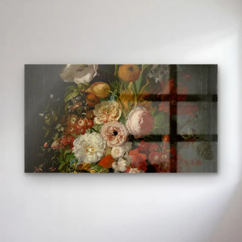 Rachel Ruysch – Still Life with Flowers in a Glass Vase cam tablo — Rachel Ruysch – Still Life with Flowers in a Glass Vase — yağlı boya vazoda çiçek buketi