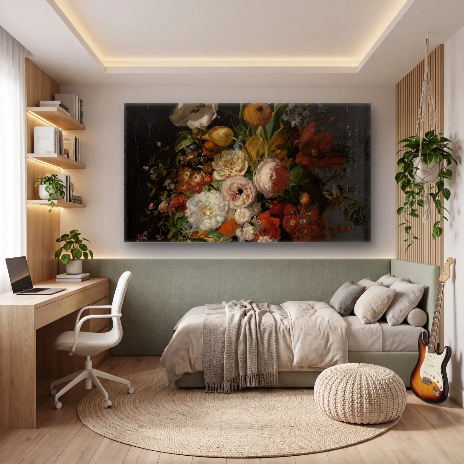 Rachel Ruysch – Still Life with Flowers in a Glass Vase cam tablo — genç odasında