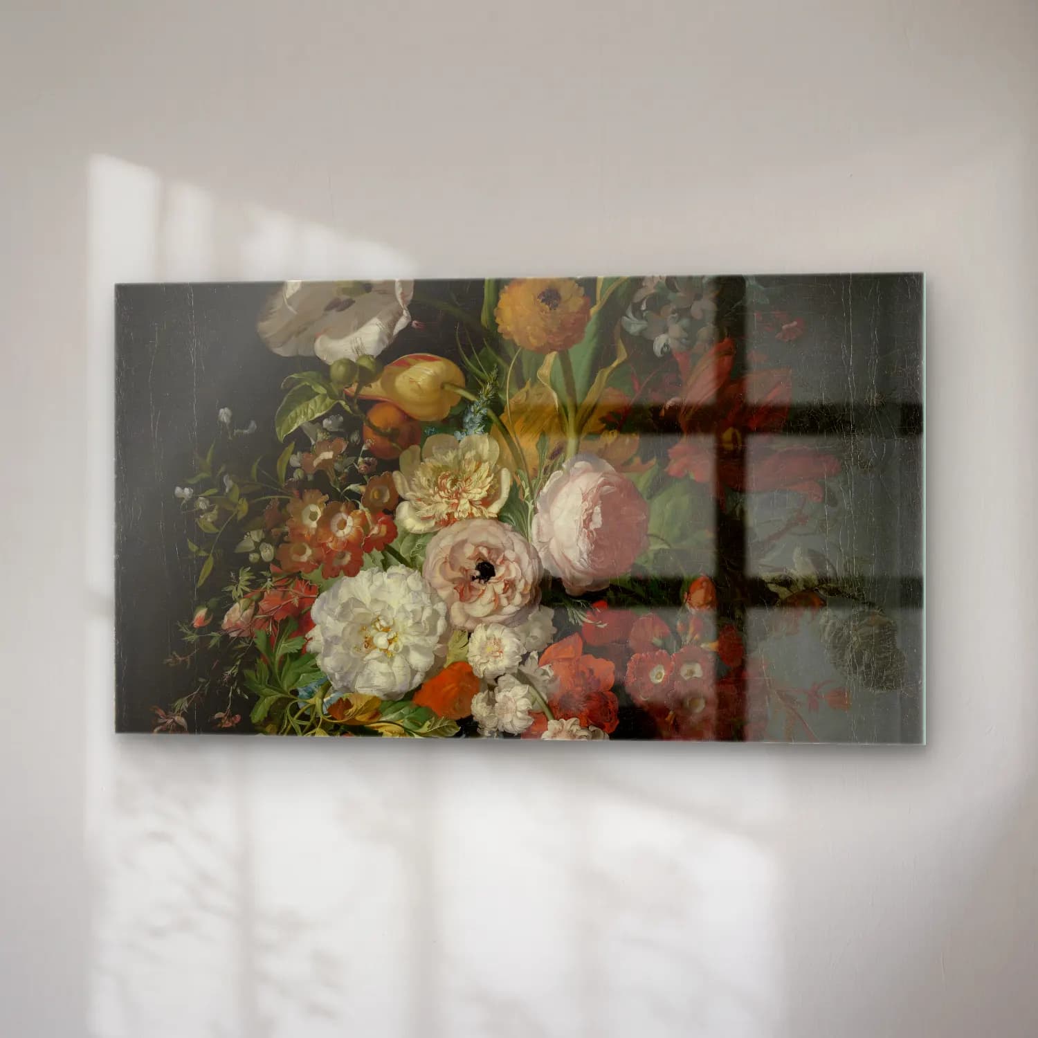 Rachel Ruysch – Still Life with Flowers in a Glass Vase cam tablo — sağ açıdan görünüm