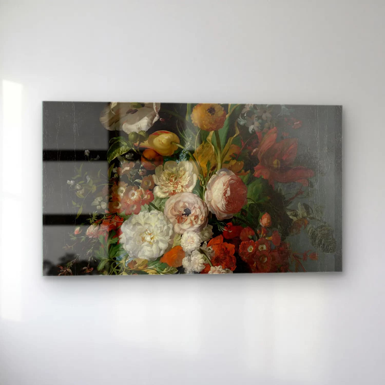 Rachel Ruysch – Still Life with Flowers in a Glass Vase cam tablo — sol açıdan görünüm
