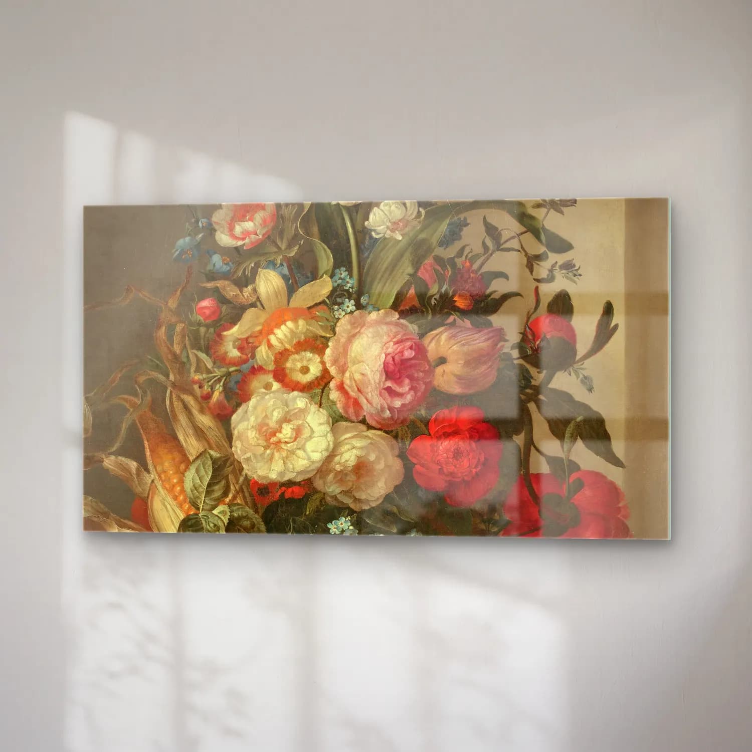 Rachel Ruysch – Vase de fleurs et épis de maïs dans une niche cam tablo — sağ açıdan görünüm