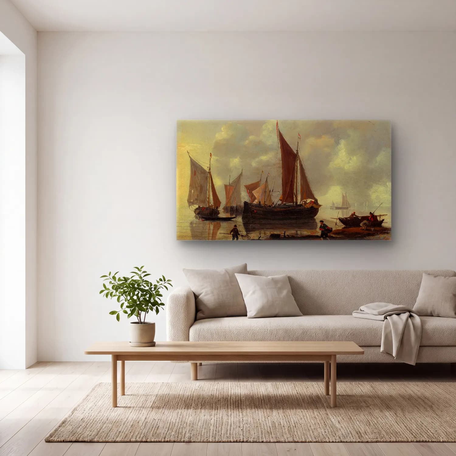 Reinier Nooms – Coast Scene (mid–17th century) cam tablo — açık renk salonda