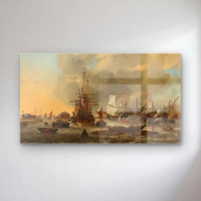 Reinier Nooms – The Caulking of Ships at the Bothuisje on Het IJ in… cam tablo — Reinier Nooms – The Caulking of Ships at the Bothuisje on Het IJ in… — yağlı boya liman ve tekneler