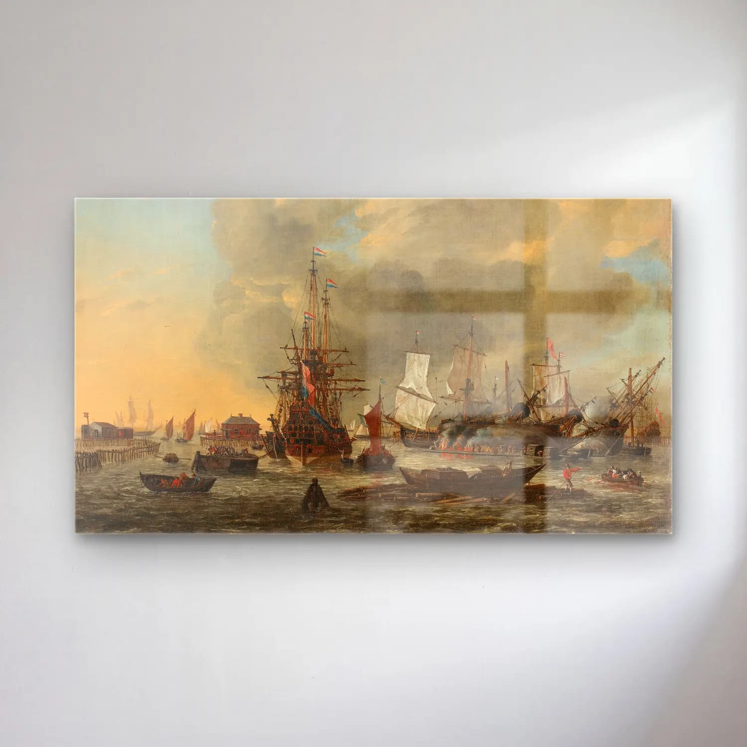 Reinier Nooms – The Caulking of Ships at the Bothuisje on Het IJ in… cam tablo — Reinier Nooms – The Caulking of Ships at the Bothuisje on Het IJ in… — yağlı boya liman ve tekneler