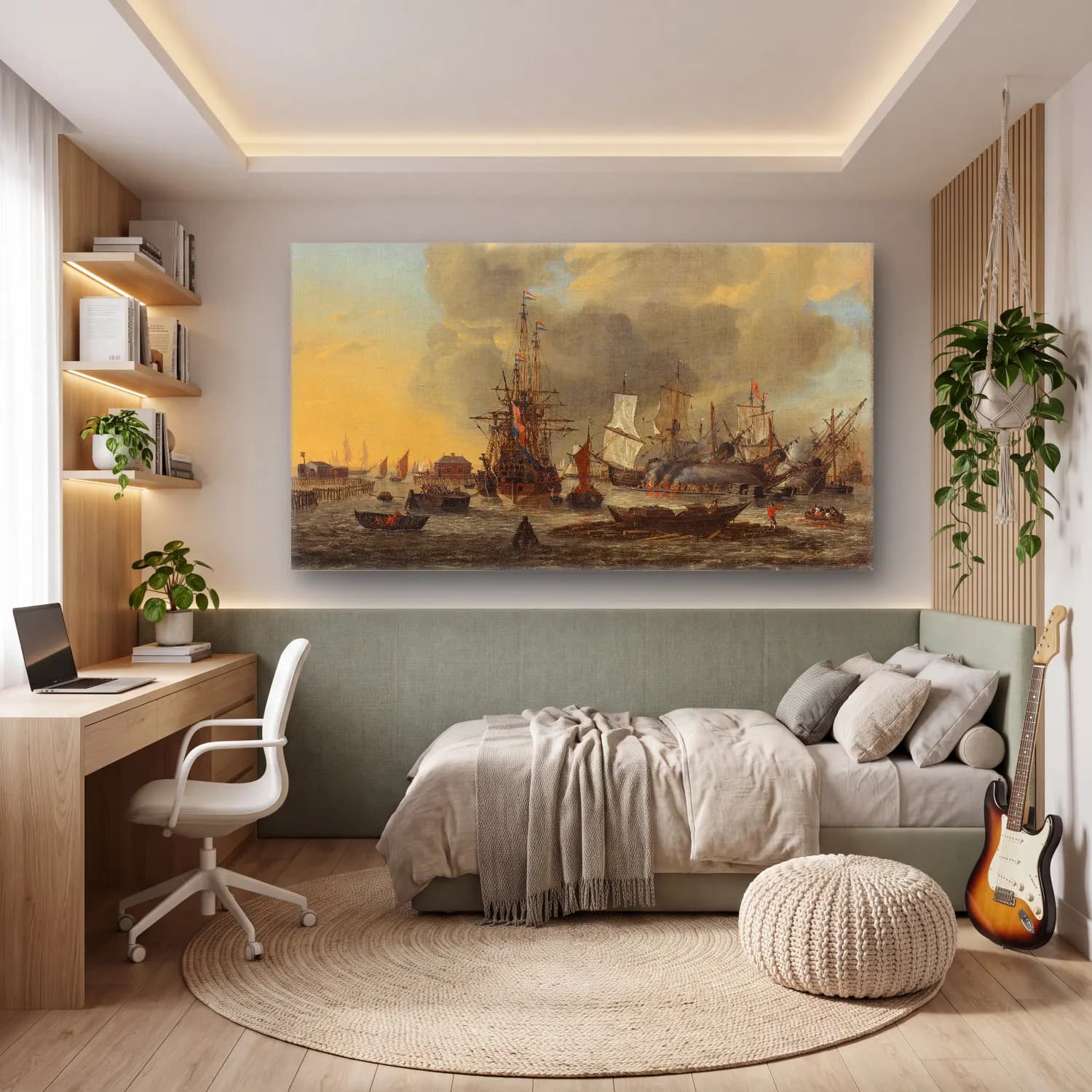 Reinier Nooms – The Caulking of Ships at the Bothuisje on Het IJ in… cam tablo — genç odasında