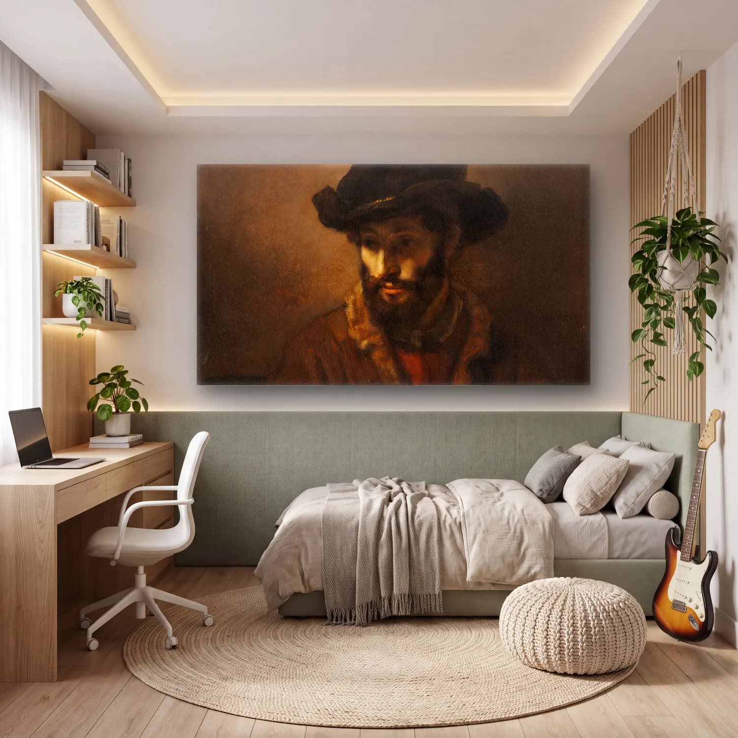 Rembrandt van Rijn – A Bearded Man Wearing a Hat cam tablo — genç odasında
