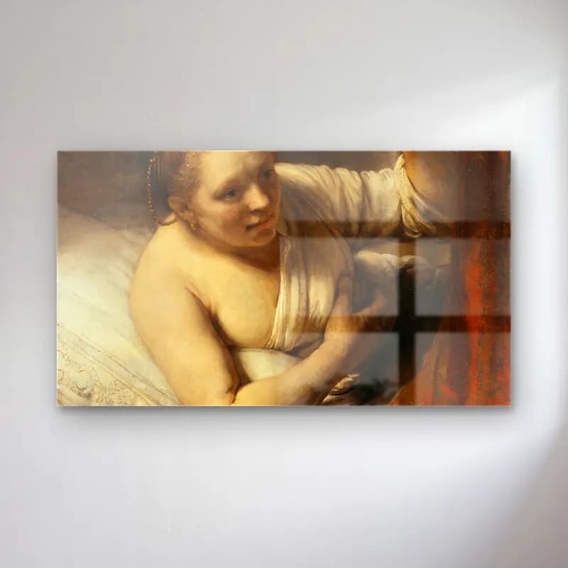 Rembrandt van Rijn – A Woman in Bed (ca 1645-1646) cam tablo — Rembrandt van Rijn – A Woman in Bed (ca 1645-1646) — yağlı boya kadın portresi