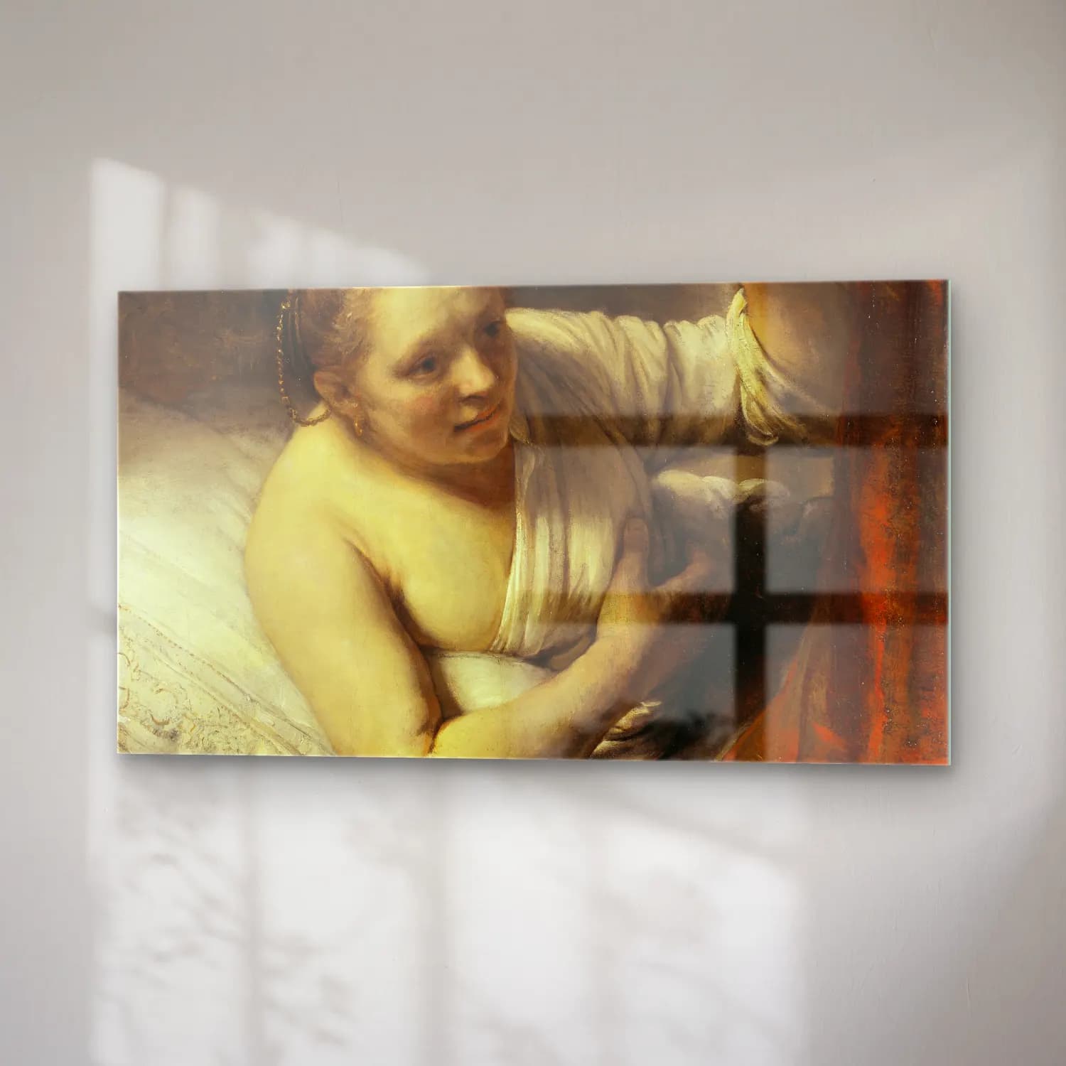 Rembrandt van Rijn – A Woman in Bed (ca 1645-1646) cam tablo — sağ açıdan görünüm