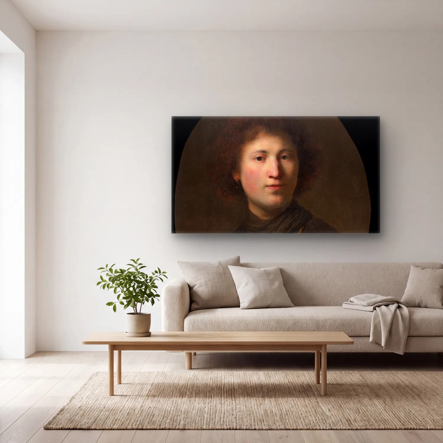 Rembrandt van Rijn – A Young Man with a Chain cam tablo — açık renk salonda