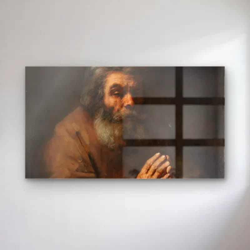 Rembrandt van Rijn – An Elderly Man in Prayer cam tablo — Rembrandt van Rijn – An Elderly Man in Prayer — yağlı boya erkek portresi