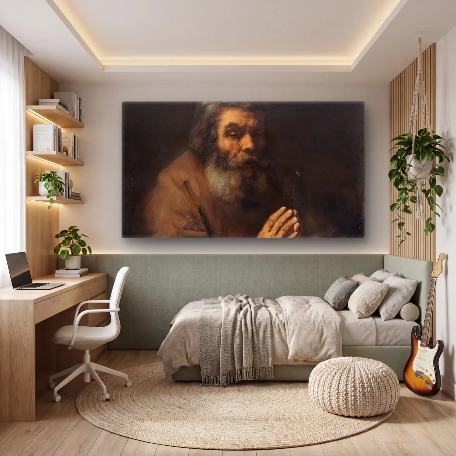 Rembrandt van Rijn – An Elderly Man in Prayer cam tablo — genç odasında