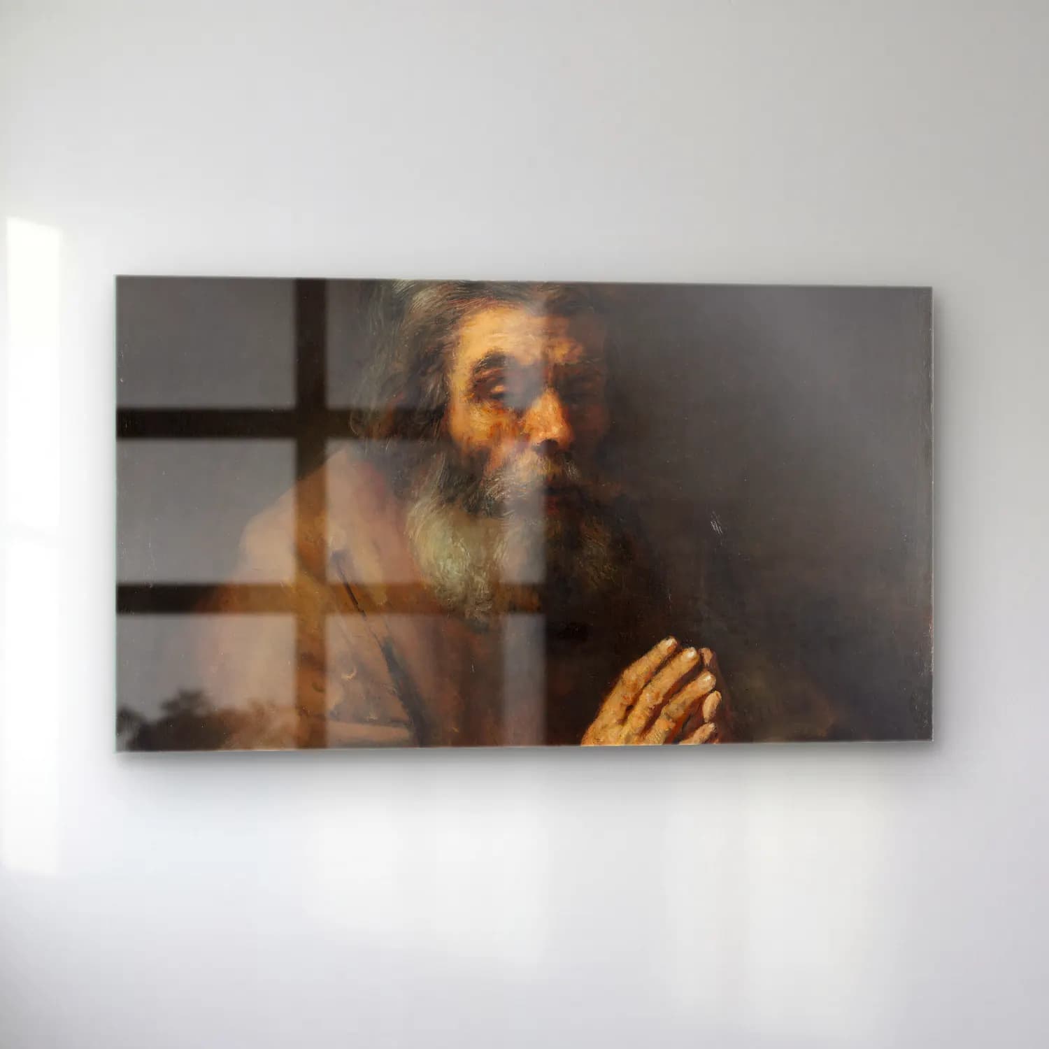 Rembrandt van Rijn – An Elderly Man in Prayer cam tablo — sol açıdan görünüm