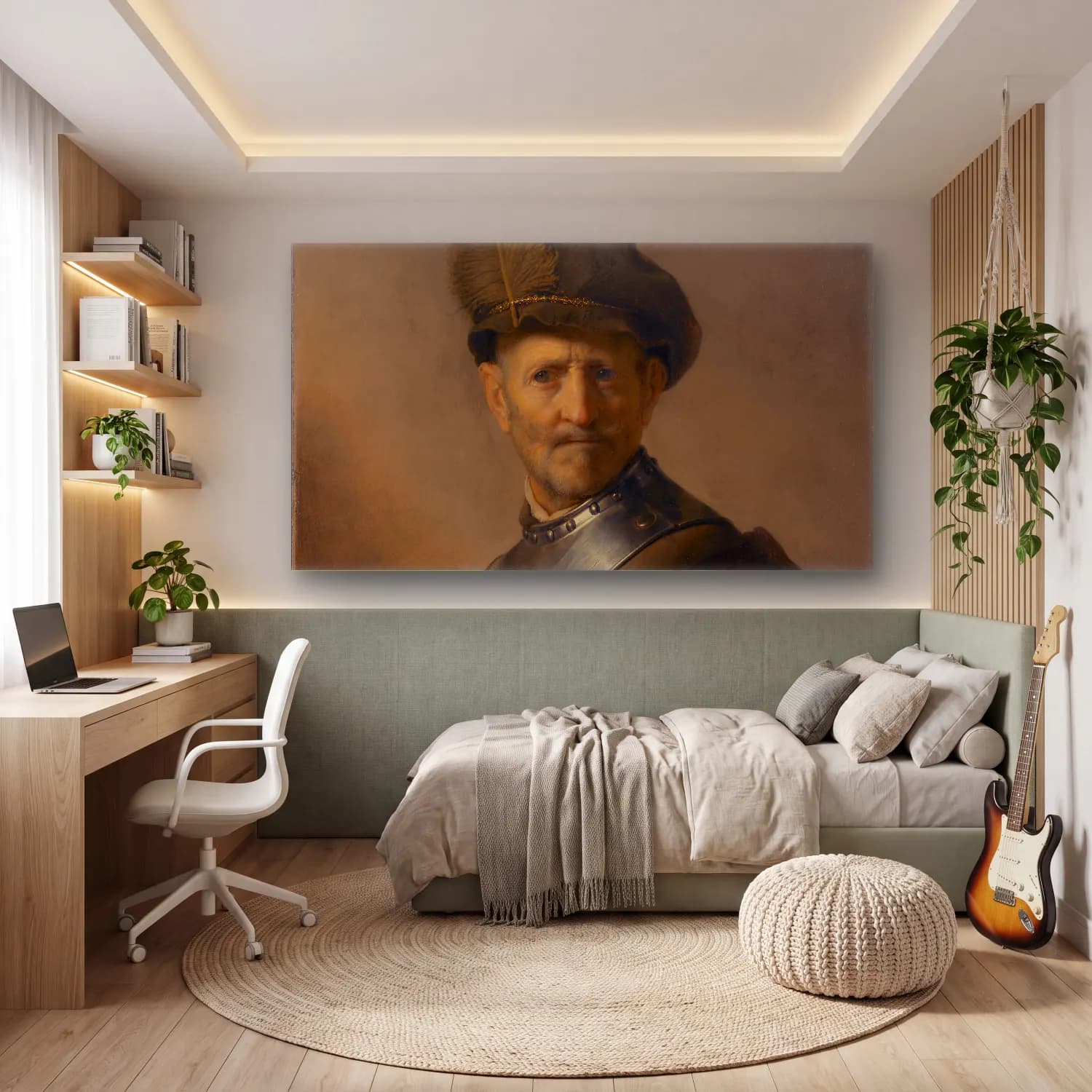 Rembrandt van Rijn – An Old Man in Military Costume cam tablo — genç odasında