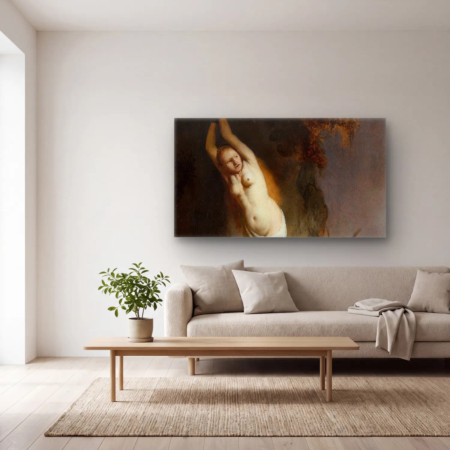 Rembrandt van Rijn – Andromeda (C. 1630) cam tablo — açık renk salonda