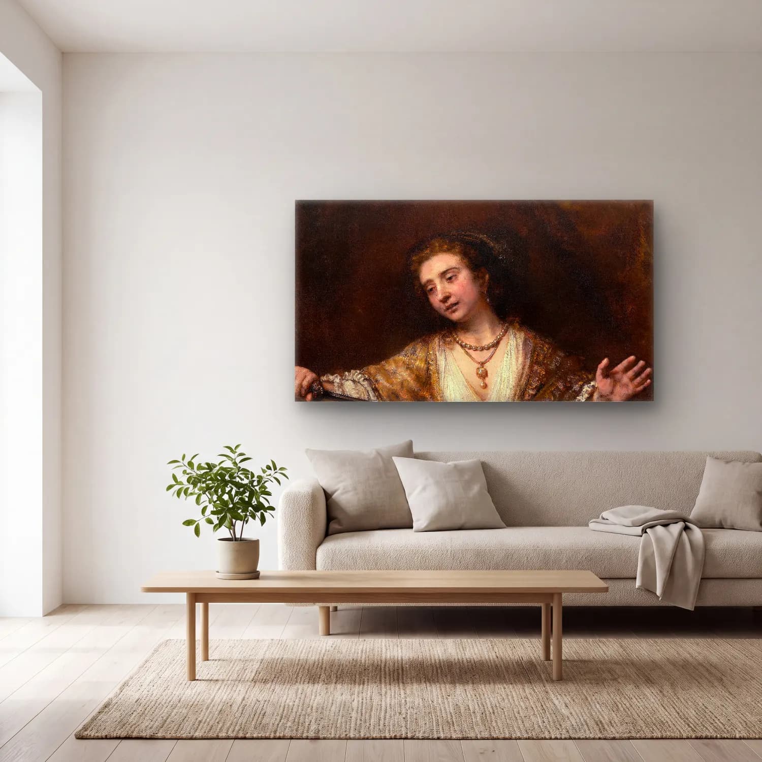 Rembrandt van Rijn – Head Of Christ cam tablo — açık renk salonda