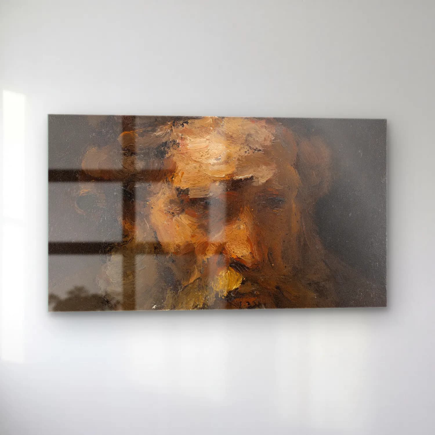 Rembrandt van Rijn – Head of Saint Matthew (probably early 1660s) cam tablo — sol açıdan görünüm