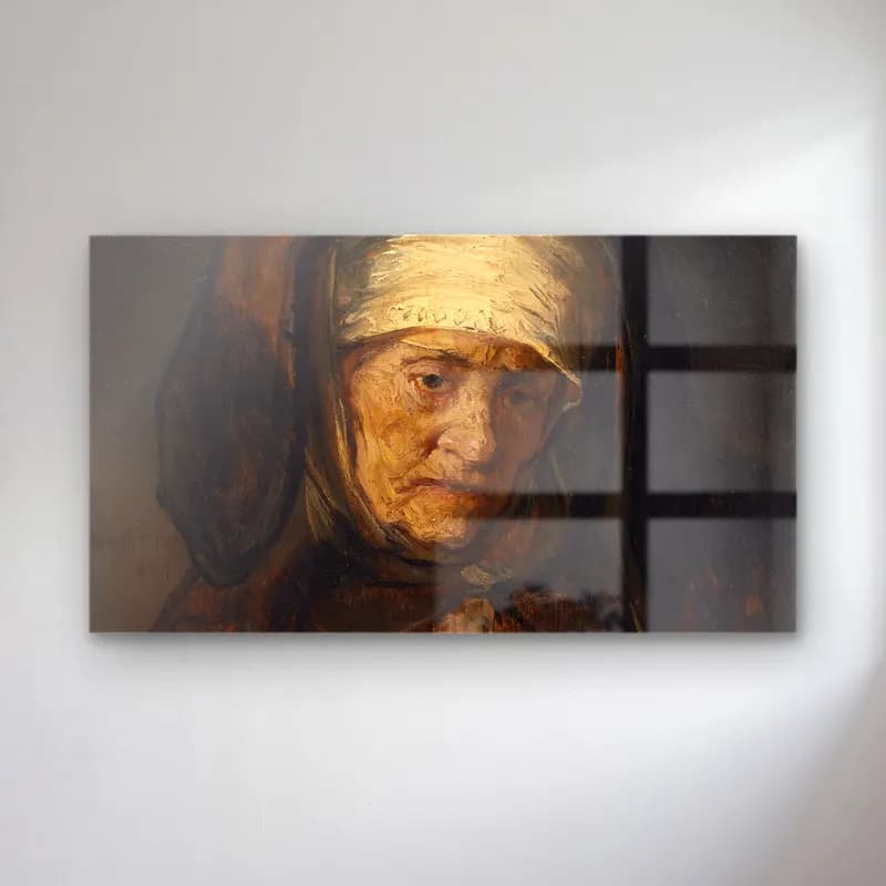 Rembrandt van Rijn – Head of an Aged Woman cam tablo — Rembrandt van Rijn – Head of an Aged Woman — yağlı boya kadın portresi