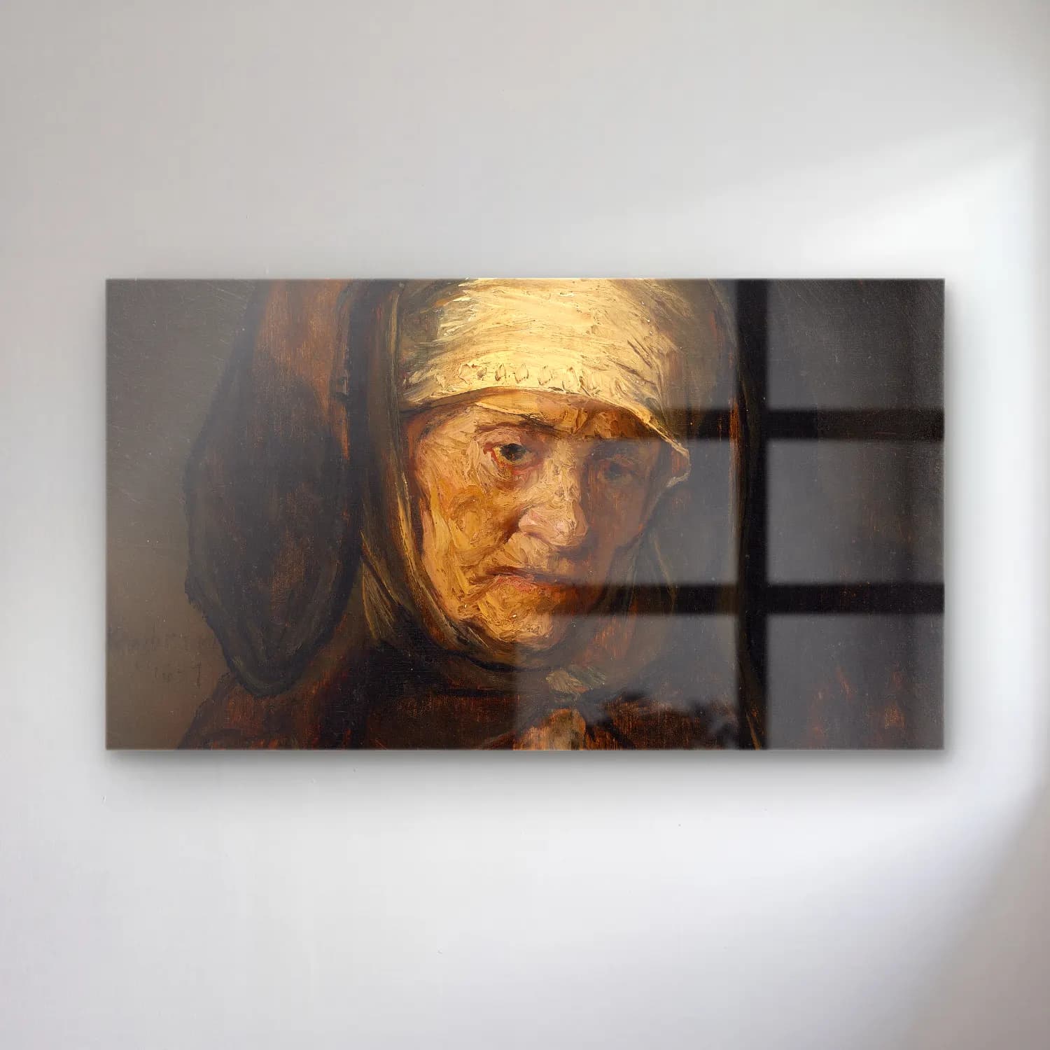 Rembrandt van Rijn – Head of an Aged Woman cam tablo — Rembrandt van Rijn – Head of an Aged Woman — yağlı boya kadın portresi