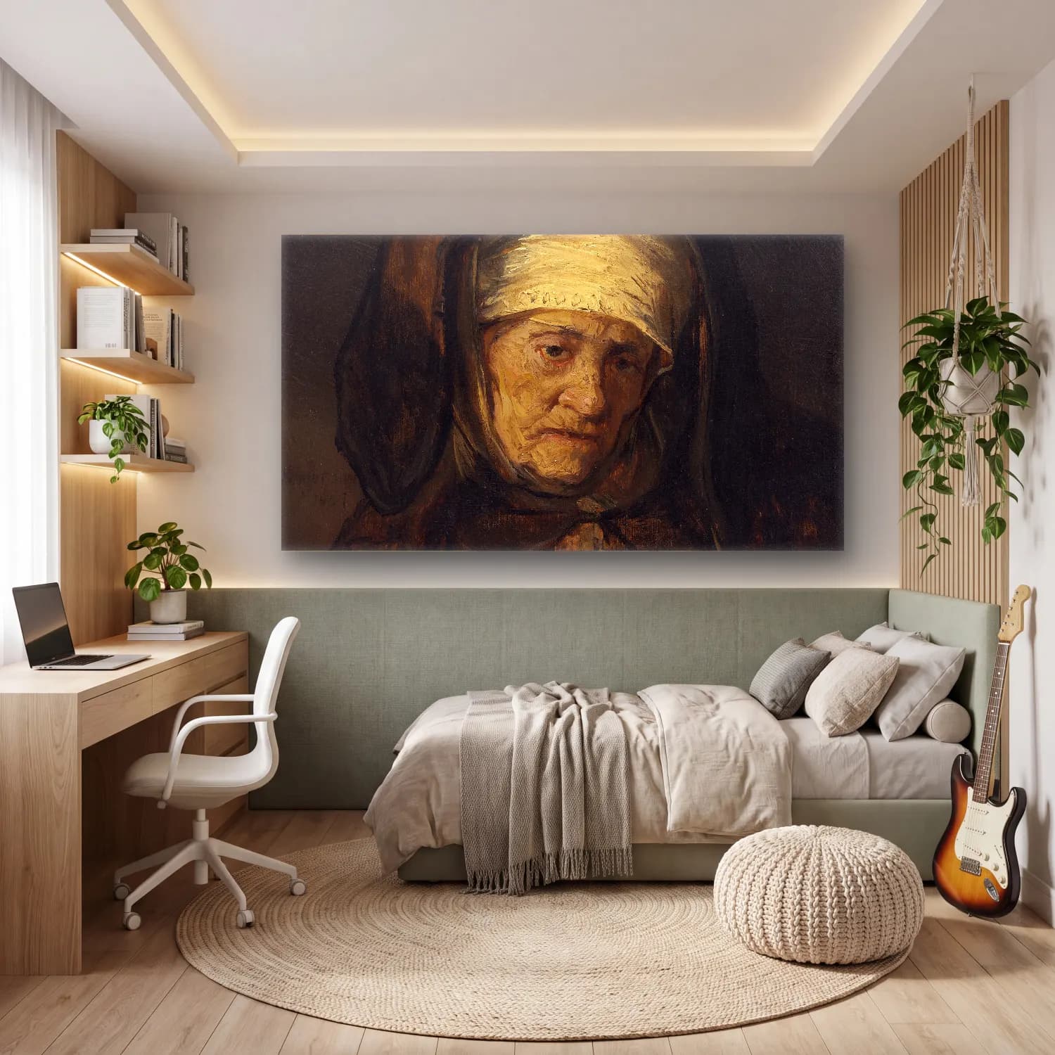 Rembrandt van Rijn – Head of an Aged Woman cam tablo — genç odasında