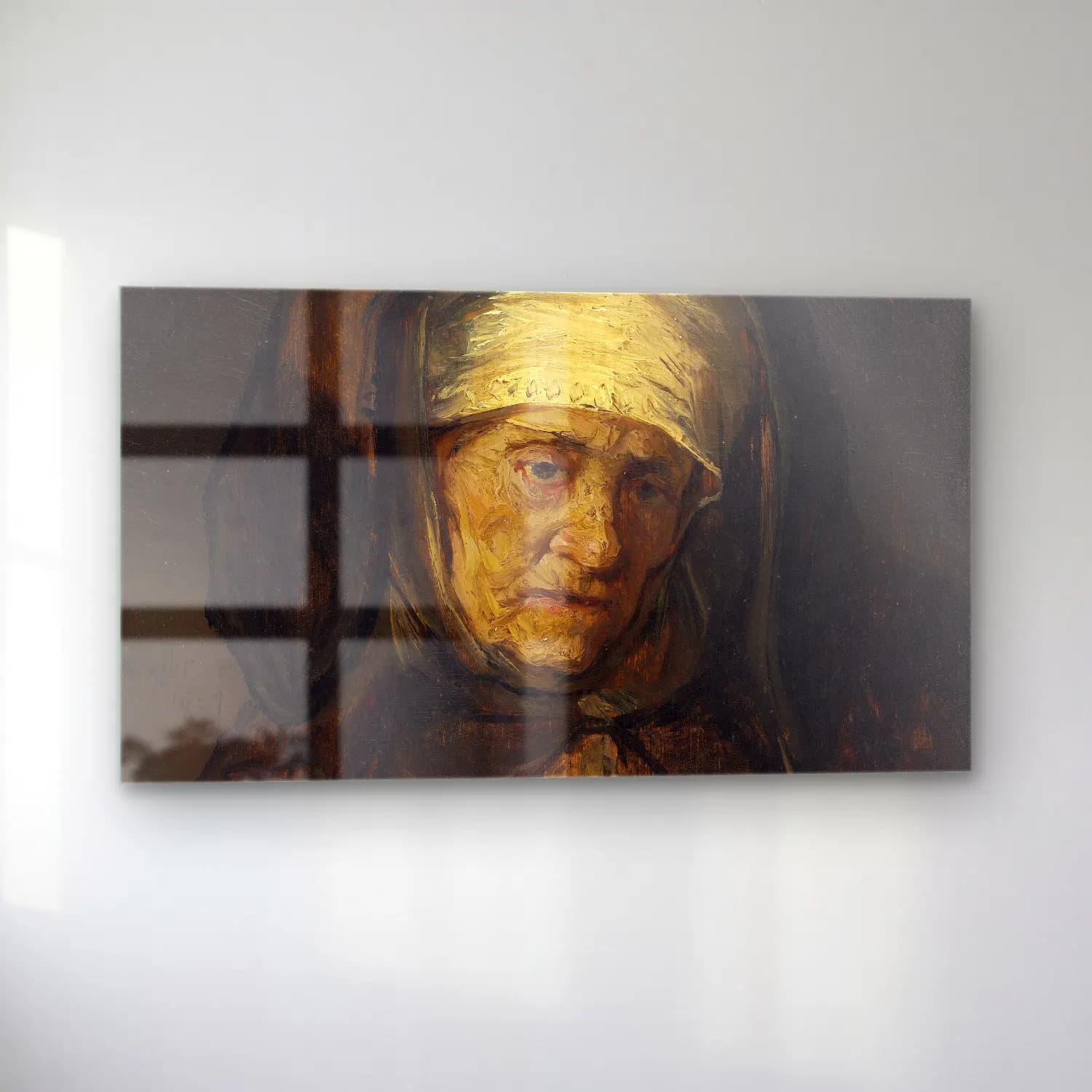 Rembrandt van Rijn – Head of an Aged Woman cam tablo — sol açıdan görünüm