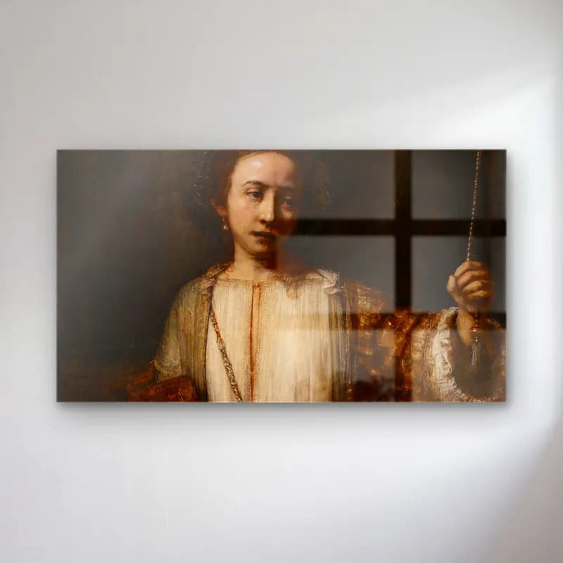 Rembrandt van Rijn – Lucretia – Bej Tonlar cam tablo — Rembrandt van Rijn – Lucretia – Bej Tonlar — yağlı boya kadın portresi