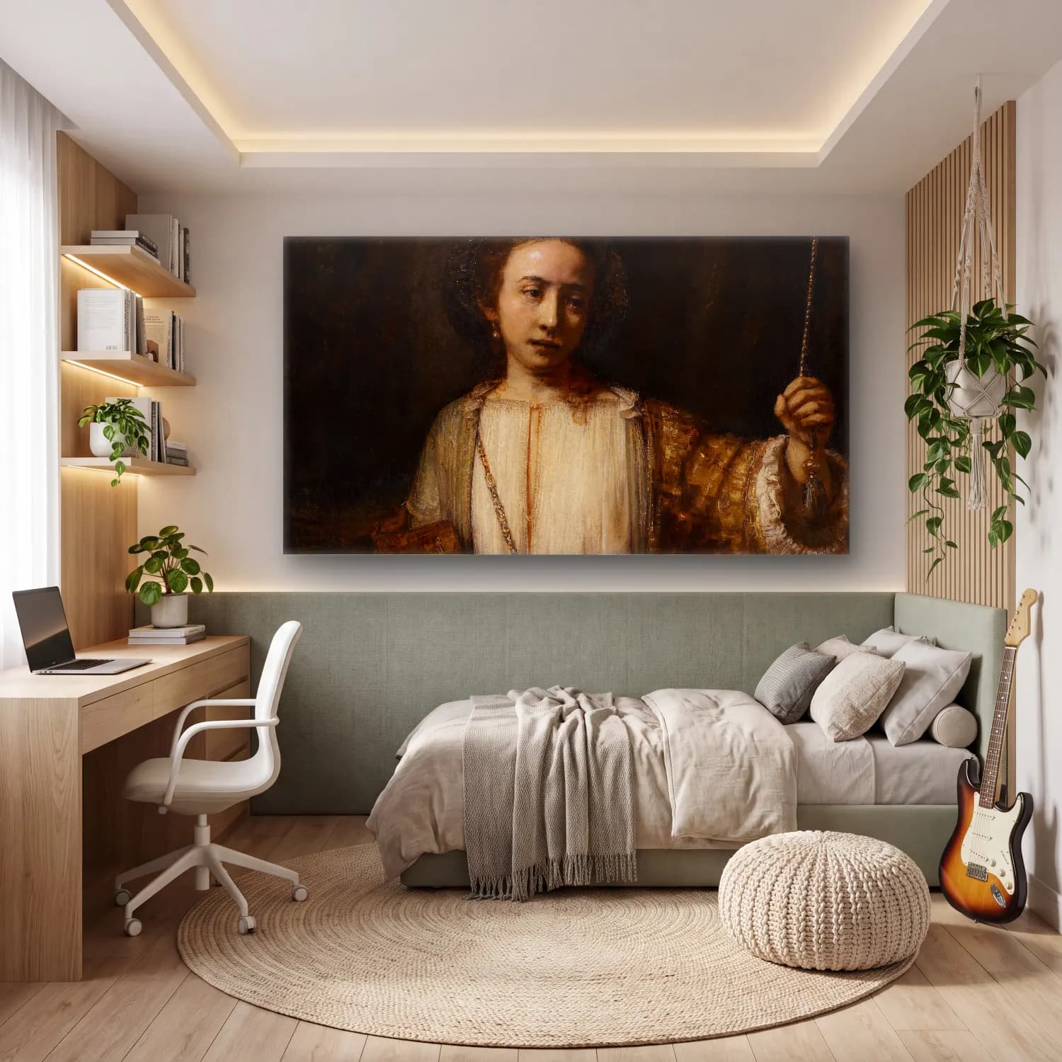 Rembrandt van Rijn – Lucretia – Bej Tonlar cam tablo — genç odasında