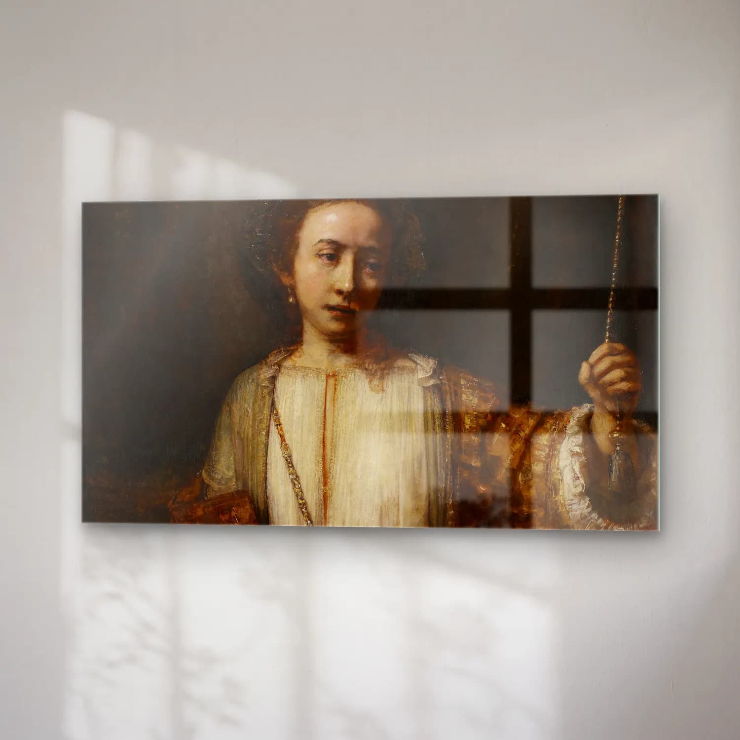 Rembrandt van Rijn – Lucretia – Bej Tonlar cam tablo — sağ açıdan görünüm