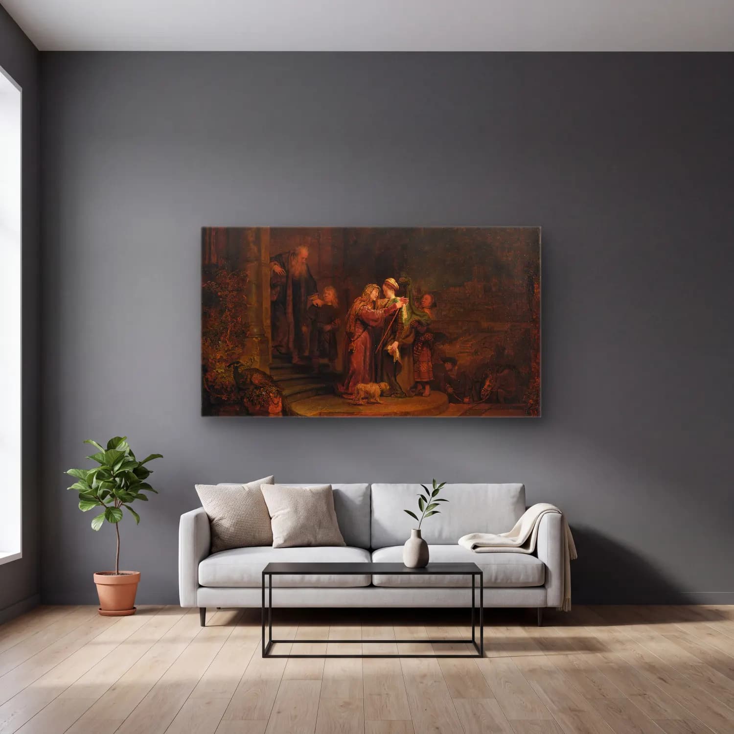 Rembrandt van Rijn – Marten Soolmans cam tablo — gri duvarlı salonda