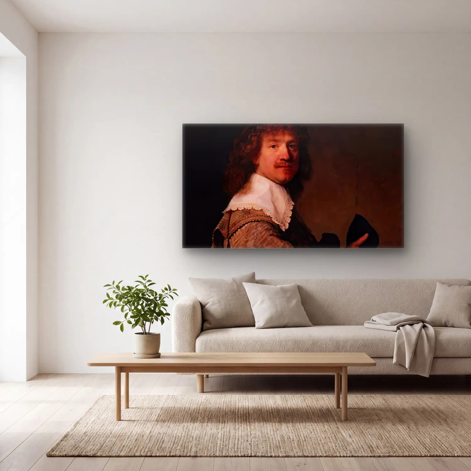 Rembrandt van Rijn – Portrait of Marten Looten cam tablo — açık renk salonda