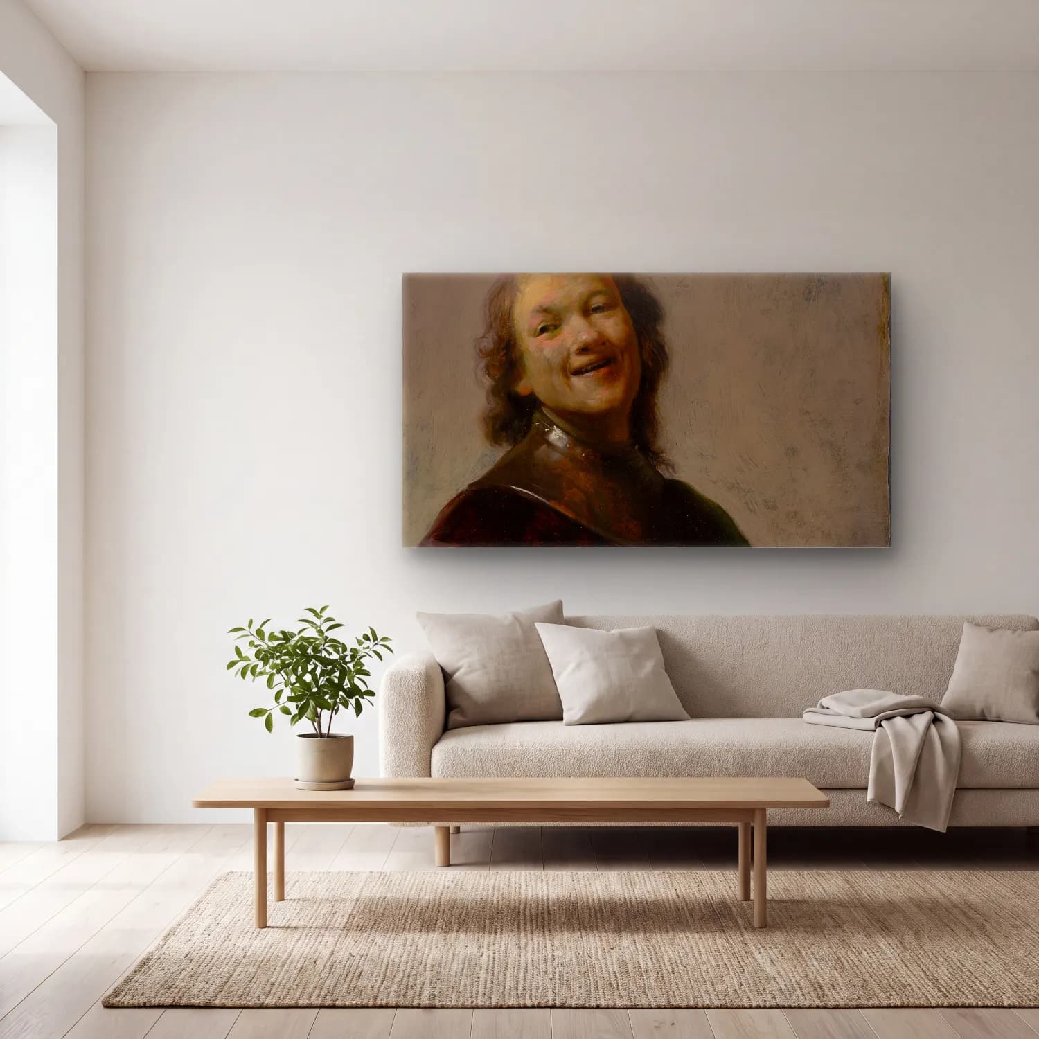 Rembrandt van Rijn – Rembrandt Laughing cam tablo — açık renk salonda
