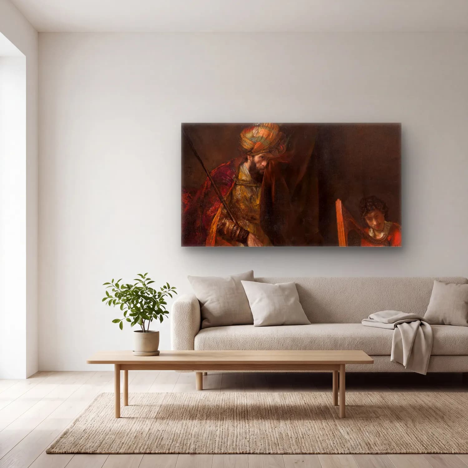 Rembrandt van Rijn – Saul and David cam tablo — açık renk salonda